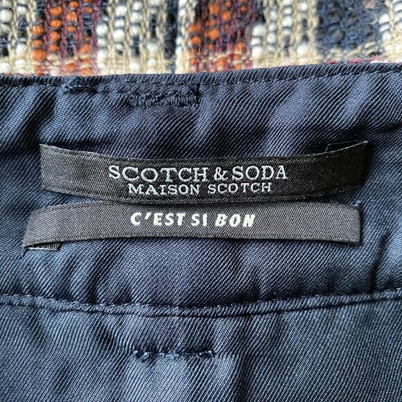 Scotch & Soda Tweed Mini Skirt Sz M Brown Check Exposed Zipper Retro Academia - Picture 3 of 13